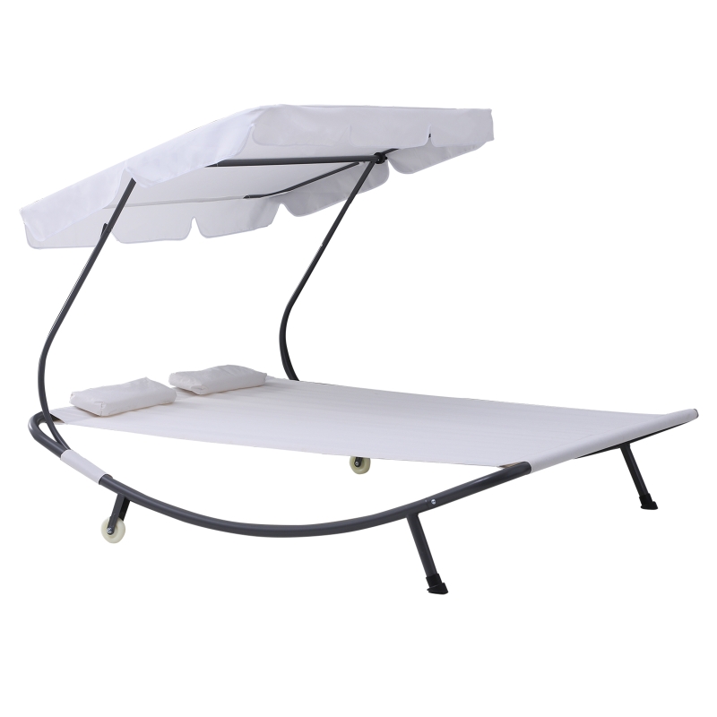 Outsunny® Doppelliege Sonnenliege rollbar mit Dach Stahl Cremeweiß