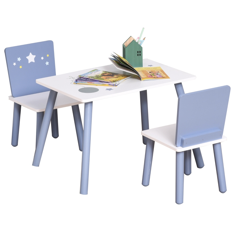 HOMCOM® 3-tlg.Kindersitzgruppe mit Kindertisch Kinderstuhl Kindermöbel Blau+Weiß