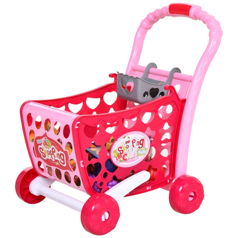 HOMCOM® Einkaufswagen für Kinder Kinderspielzeug Kaufladen Spielzeug Kunststoff Rosa