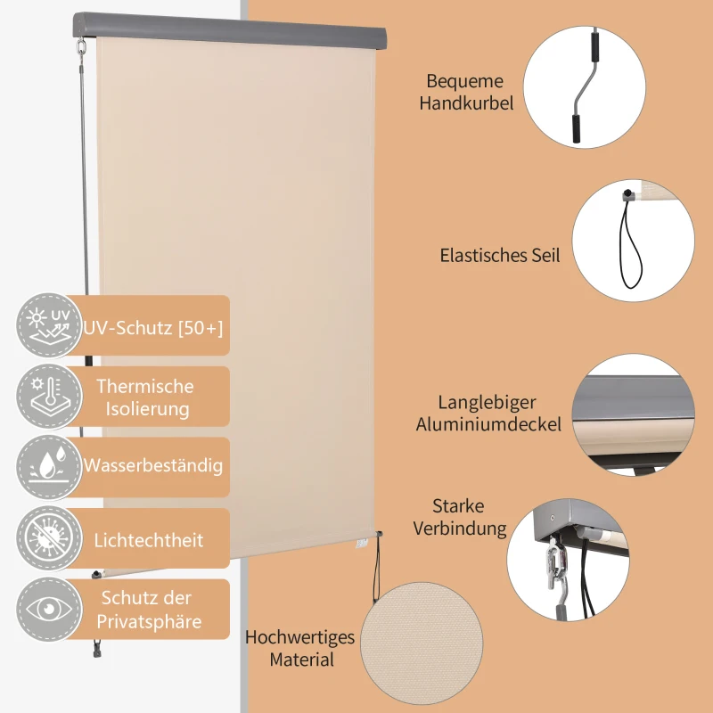 Verticale luifel aluminium balkonluifel met handslinger crèmewit 120 x 200 cm
