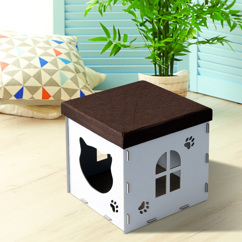 PawHut® Katzenhöhle Katzenschrank Katzenhaus Versteck Sitzhocker Sitzwürfel Weiß