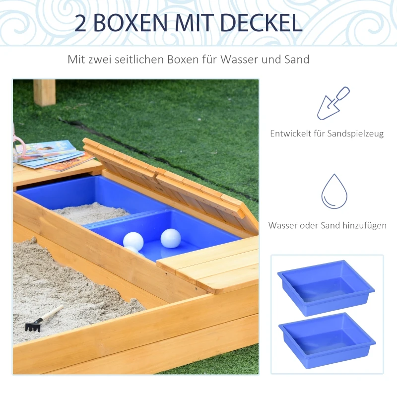 Outsunny Zandbak stofdichte houten zandbak met 2 opbergbakken 3-6 jaar