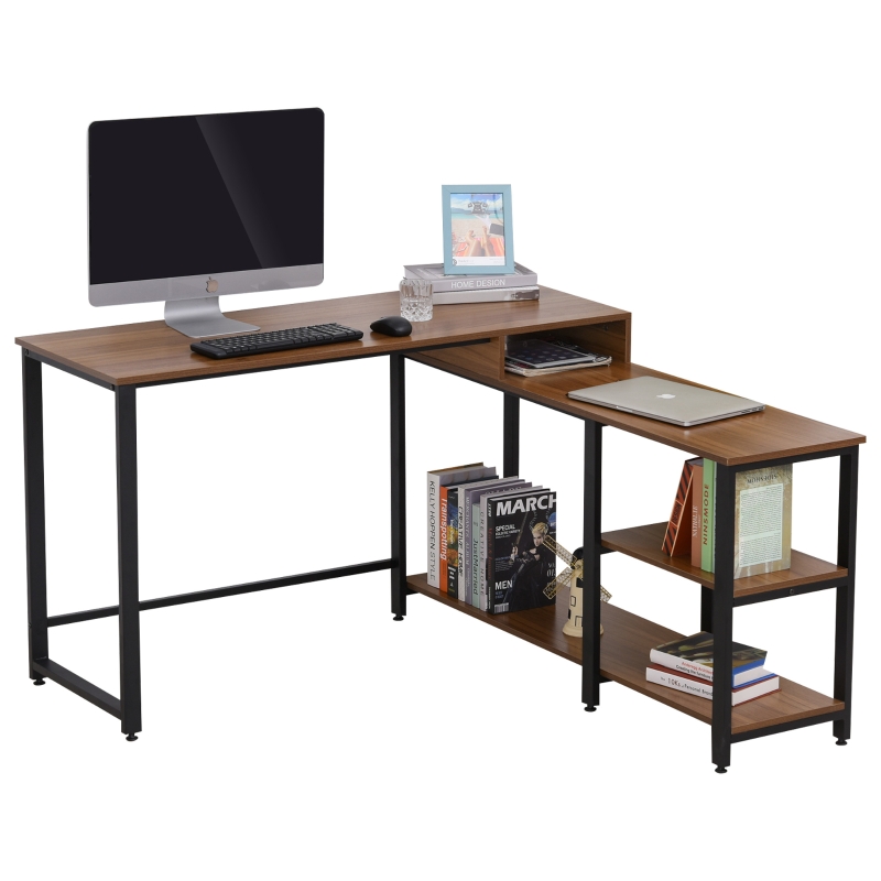 HOMCOM Computertisch, L-förmiger Eckschreibtisch, Schreibtisch, Bürotisch, Gamingtisch, PC-Tisch, Spanplatte+Stahl, Natur+Schwarz, 130 x 130 x 78 cm