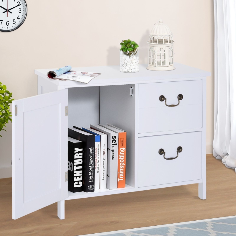 HOMCOM® Schrank Kommode Sideboard mit 2 Schubladen Weiß MDF, Spanplatte 75 x 34 x 60,5 cm