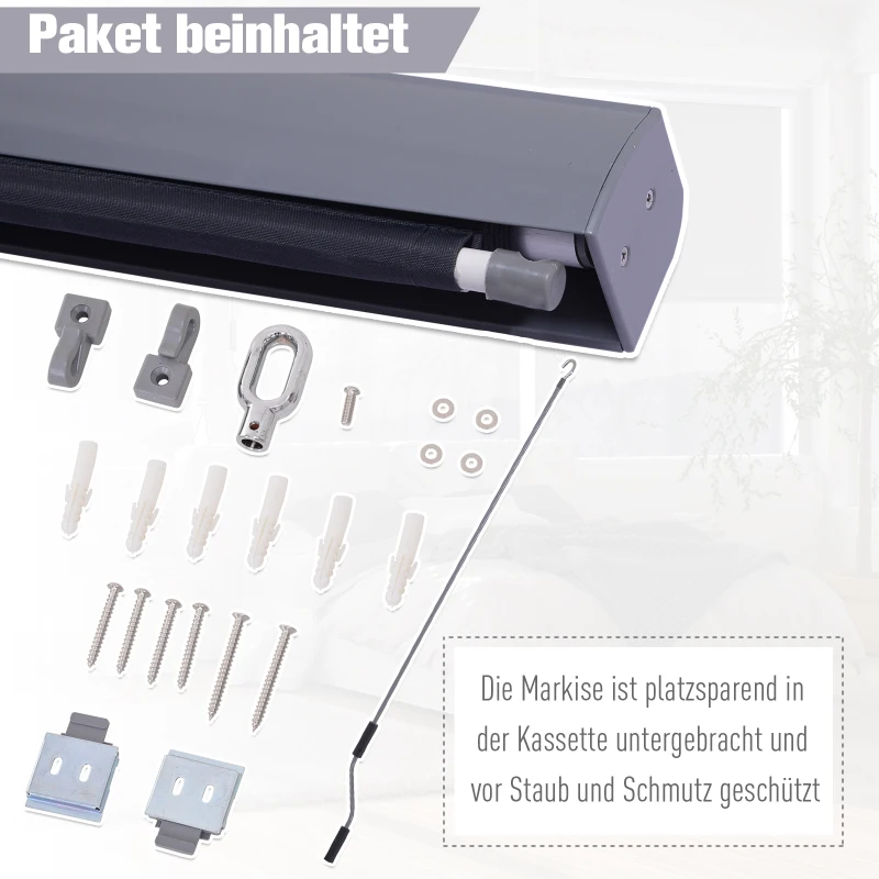 Verticale luifel aluminium balkonzonwering met handslinger donkergrijs 140 x 250 cm