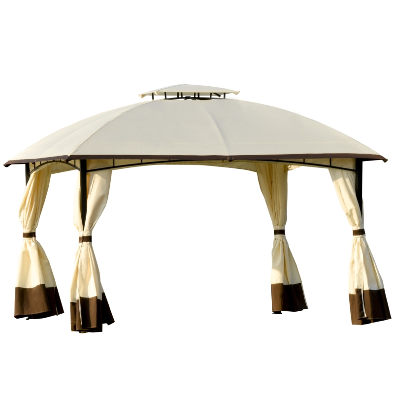 Outsunny Pavillion Gartenpavillon Sonnenschutz praktische Zweistufiges Dach privat Cremeweiß+Braun 360 x 297 x 273 cm