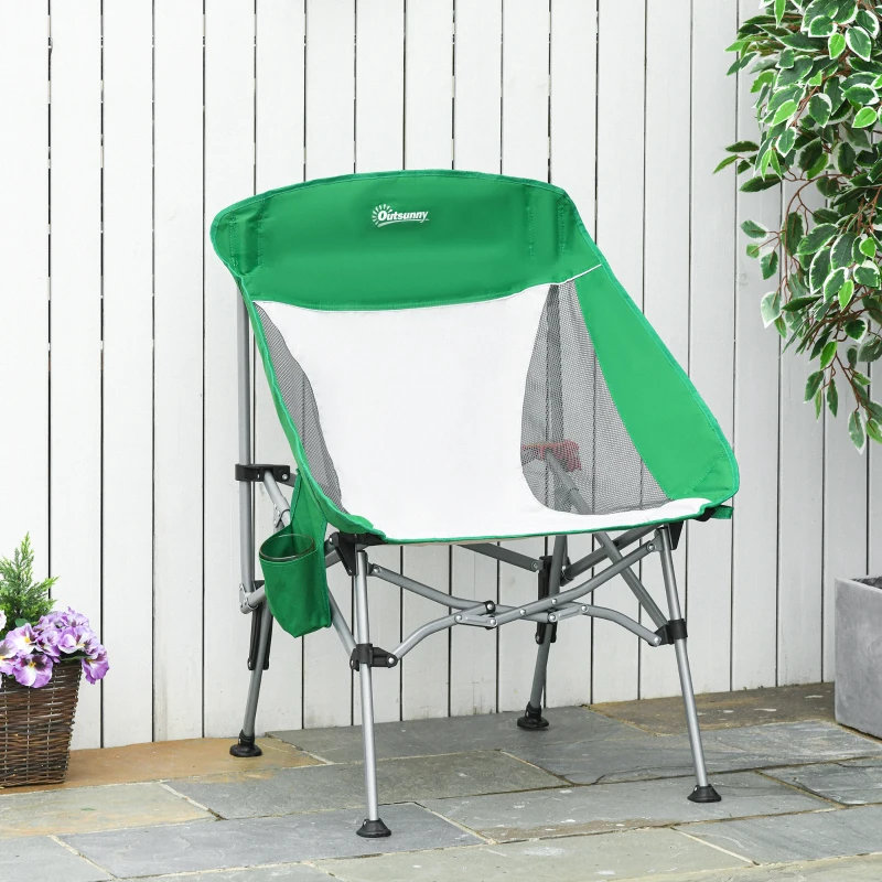 Outsunny campingstoel klapstoel draagtas outdoor belastbaar tot 150 kg groen + zilver
