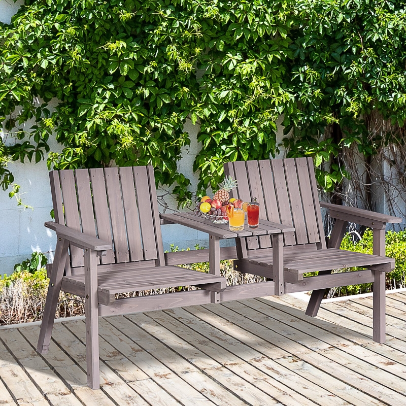Outsunny® Gartenbank mit Tisch Gartenmöbel mit Regenschirmloch Sitzbank Balkon Massivholz