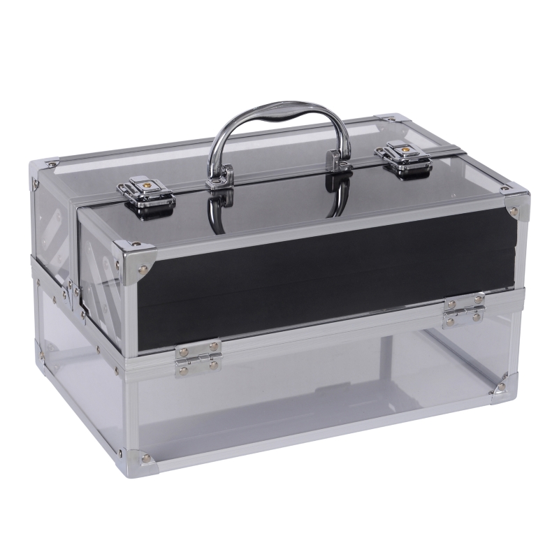 HOMCOM® Schmuckschatulle Schmuckkästchen Schmuckkasten Aluminium Acryl Silber 30 x 19,2 x 16 cm