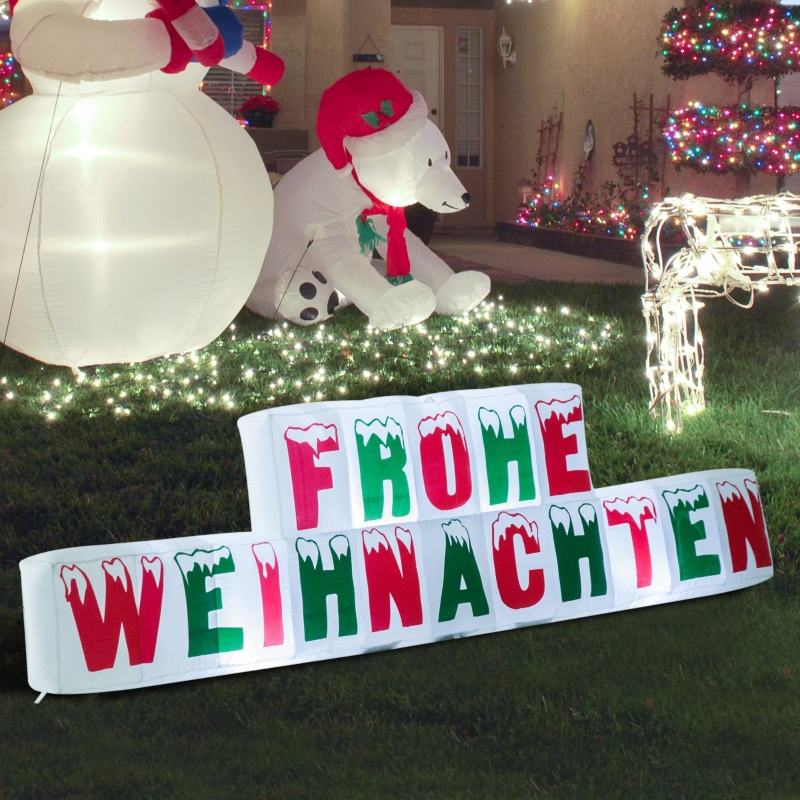 HOMCOM Weihnachtsdeko | Aufblasbar | Frohe Weihnachten Schriftzug | Beleuchtet | 250 x 25x 75 cm | Weiß, Rot, Grün