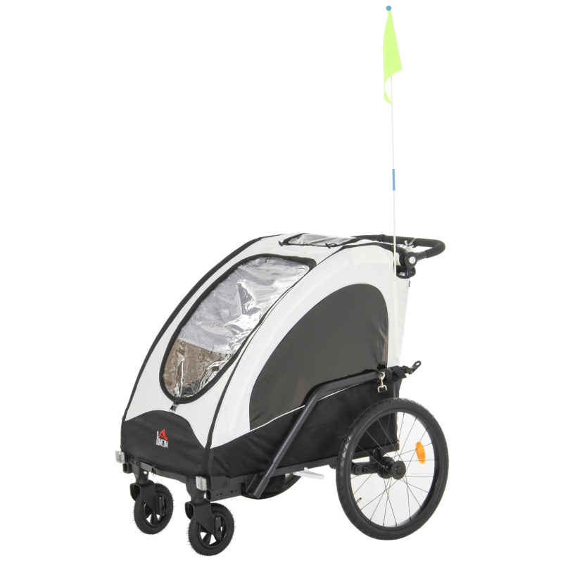 HOMCOM® 3 in 1 Kinderanhänger Jogger Fahrradanhänger für 2 kinder Alu Weiß+Schwarz