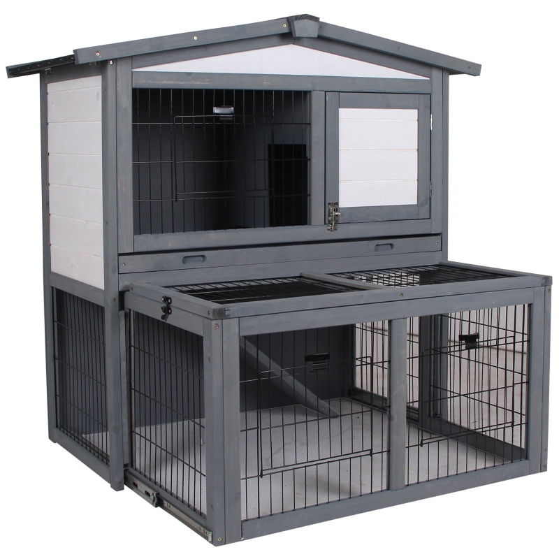 PawHut® Kaninchenhaus Kaninchenstall Stall mit Rampe für Hasen mit Freilauf Holz