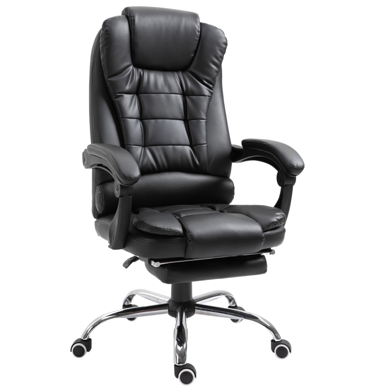 HOMCOM Recliner PU Office Chair W/Footrest-Black