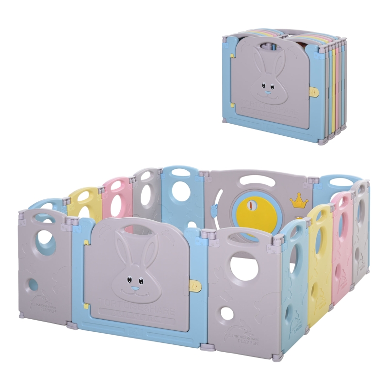 HOMCOM Babies 14-Panel HDPE Playpen Grey