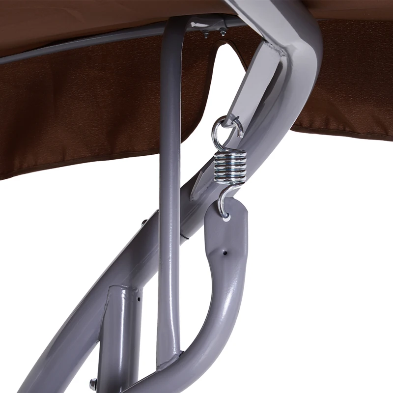Outsunny 3-Seater Metal Swing Chair Bench-Coffee