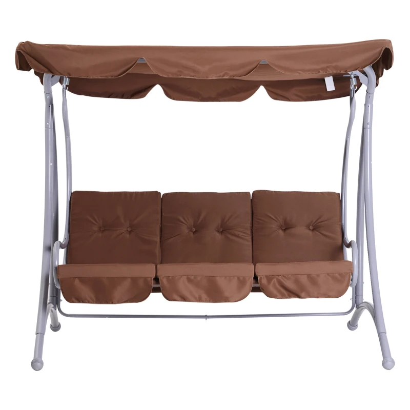 Outsunny 3-Seater Metal Swing Chair Bench-Coffee