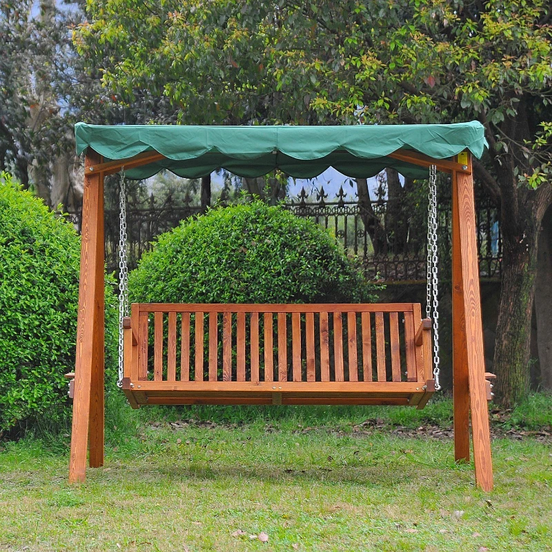 Outsunny 3-Seater Pinewood Swing Chair-Green