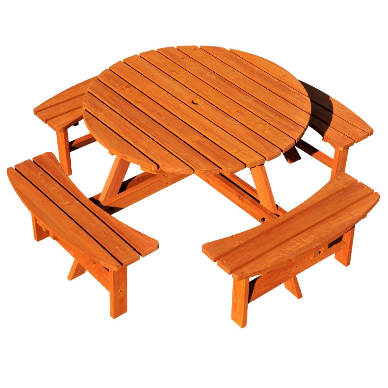 Outsunny 8 Seater Round Wooden Pub Bench Picnic Table Furniture Set for