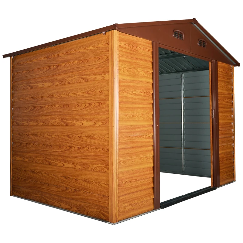 Outsunny Garden Shed Tool Storage Overlap Construction Sliding Door Brown Wood Grain