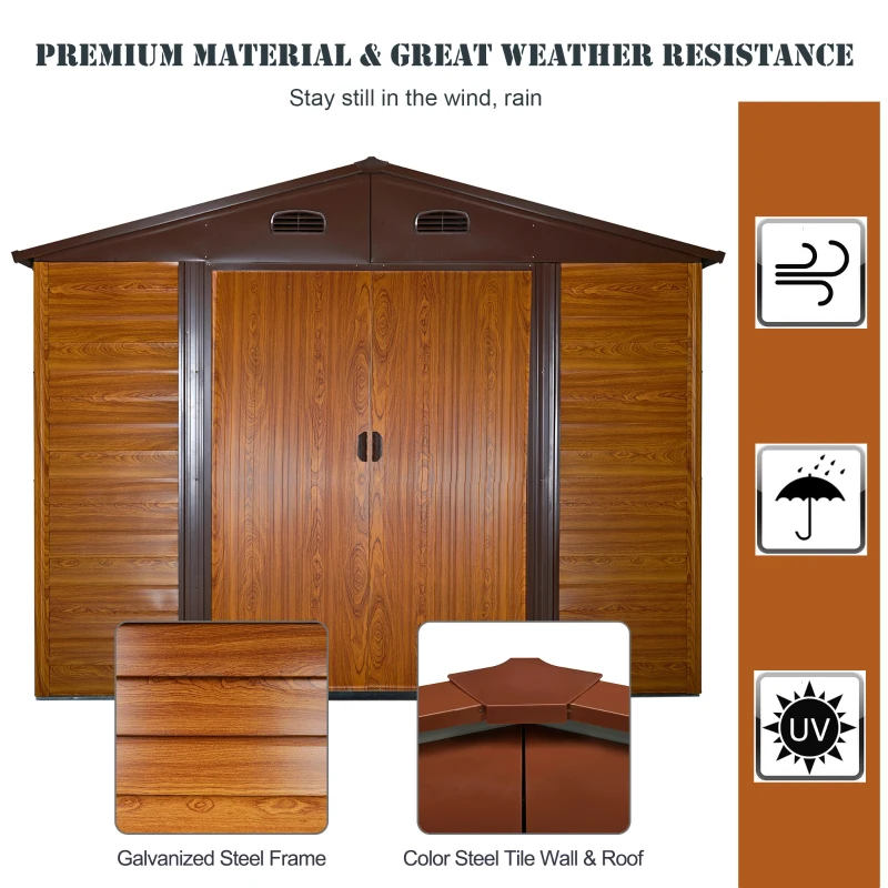 Outsunny Garden Shed Tool Storage Overlap Construction Sliding Door Brown Wood Grain