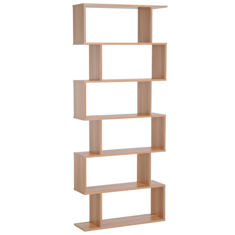 HOMCOM 6 Tier Wooden Modern S-Shaped Shelf Unit Storage Display