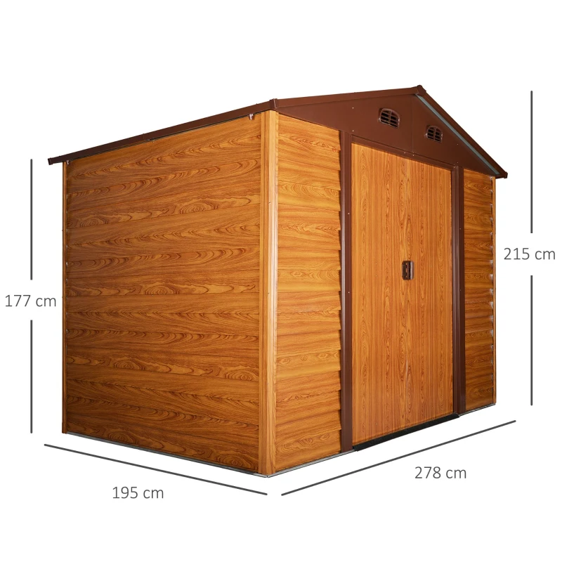Outsunny Garden Shed Tool Storage Overlap Construction Sliding Door Brown Wood Grain