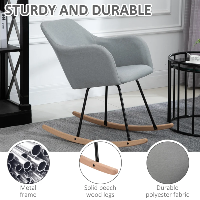 HOMCOM Polyester Linen Upholstered Rocking Armchair Light Grey