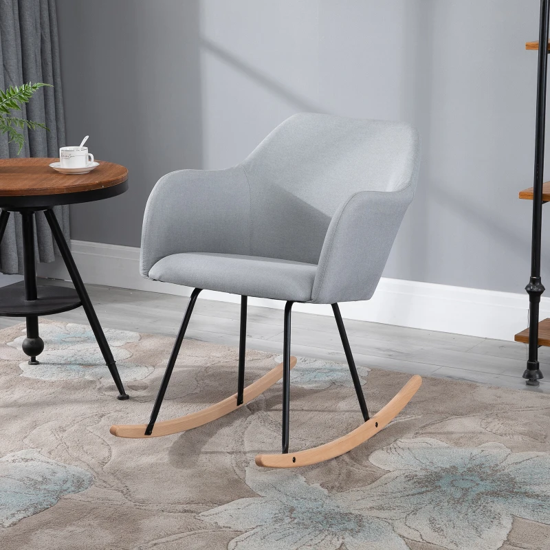 HOMCOM Polyester Linen Upholstered Rocking Armchair Light Grey