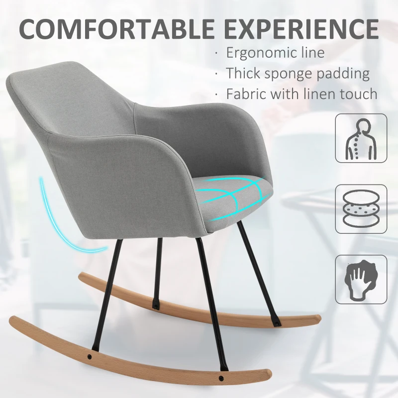 HOMCOM Polyester Linen Upholstered Rocking Armchair Light Grey