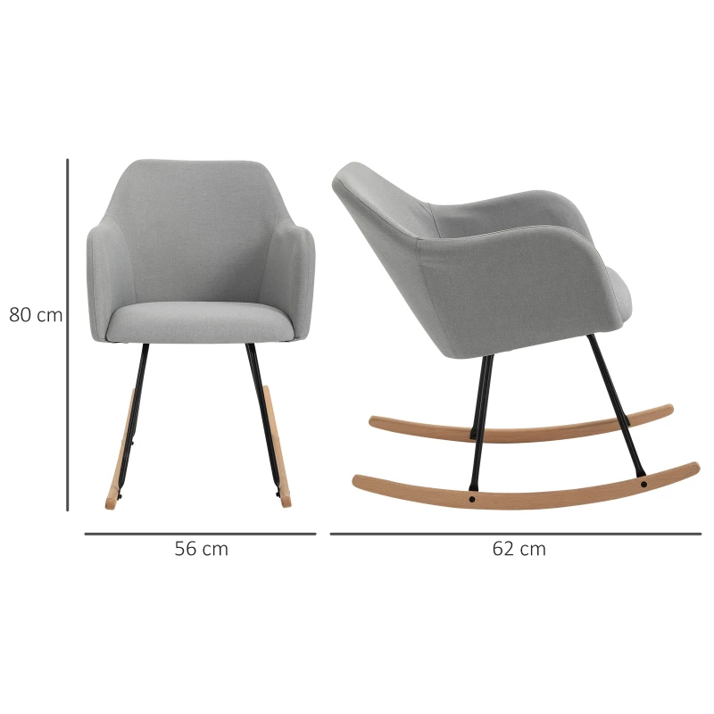 HOMCOM Polyester Linen Upholstered Rocking Armchair Light Grey