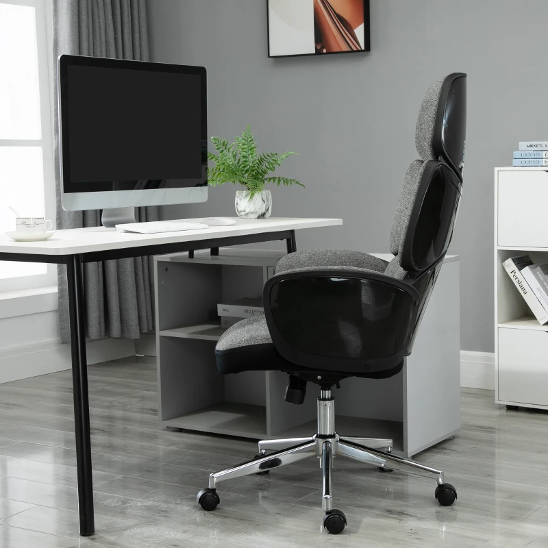 Vinsetto Padded Linen Ergonomic Home Office Chair w/ Wheels Grey