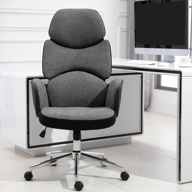 Vinsetto Padded Linen Ergonomic Home Office Chair w/ Wheels Grey