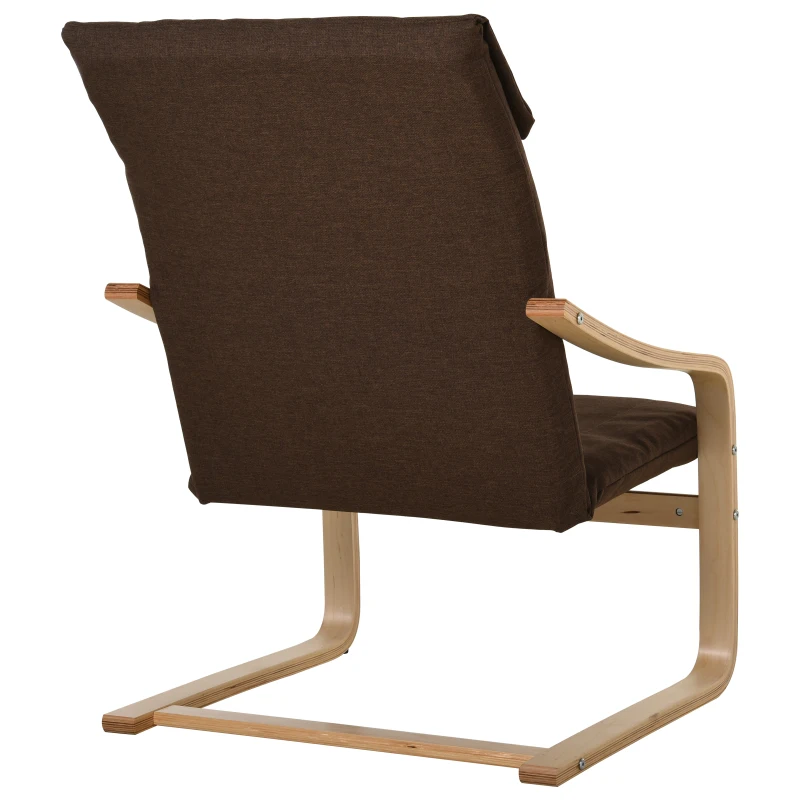 HOMCOM relaxstoel fauteuil met armleuningen linnen bekleding houten frame bruin
