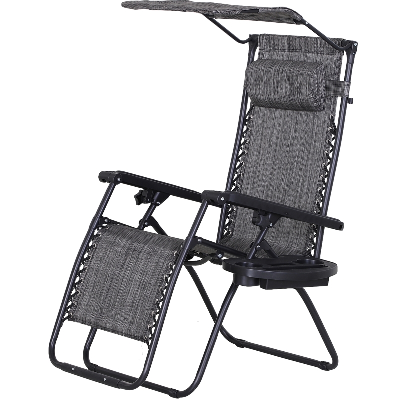 Outsunny Steel Frame Zero Gravity Outdoor Garden Deck Chair w/ Canopy Grey