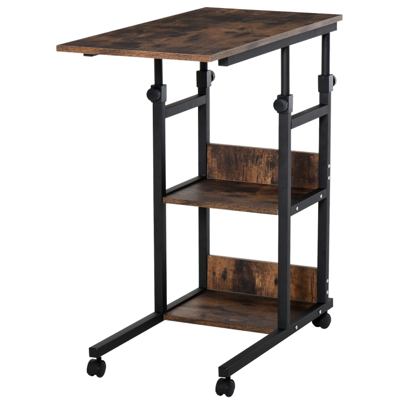 HOMCOM C-Shaped Mobile Sofa Bed Side Table Adjust Height 3-Tier Cart w/ Casters, Brake