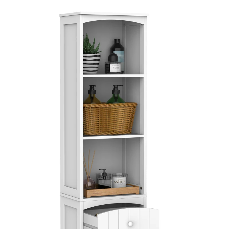 HOMCOM badkamerkast badkamermeubel hoge kast badkamerplank badmeubel wit 34x24x170 cm
