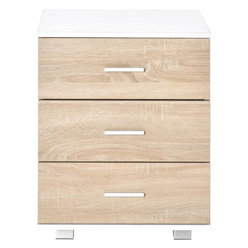 HOMCOM Bedside Table with 3 Drawers, Nightstand, Side Table Storage Chest for Bedroom