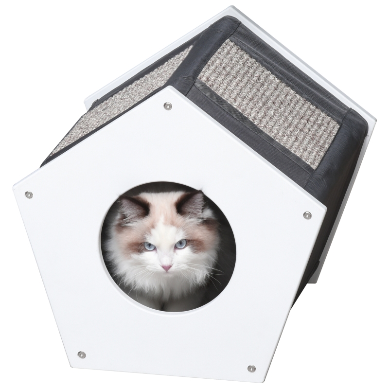 kattengrot met 2 krabplanken krabhuis kattenhuis MDF Oxford wit
