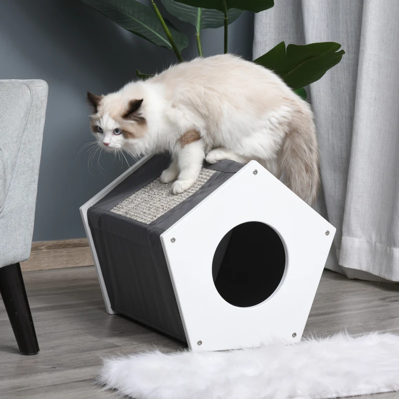 kattengrot met 2 krabplanken krabhuis kattenhuis MDF Oxford wit