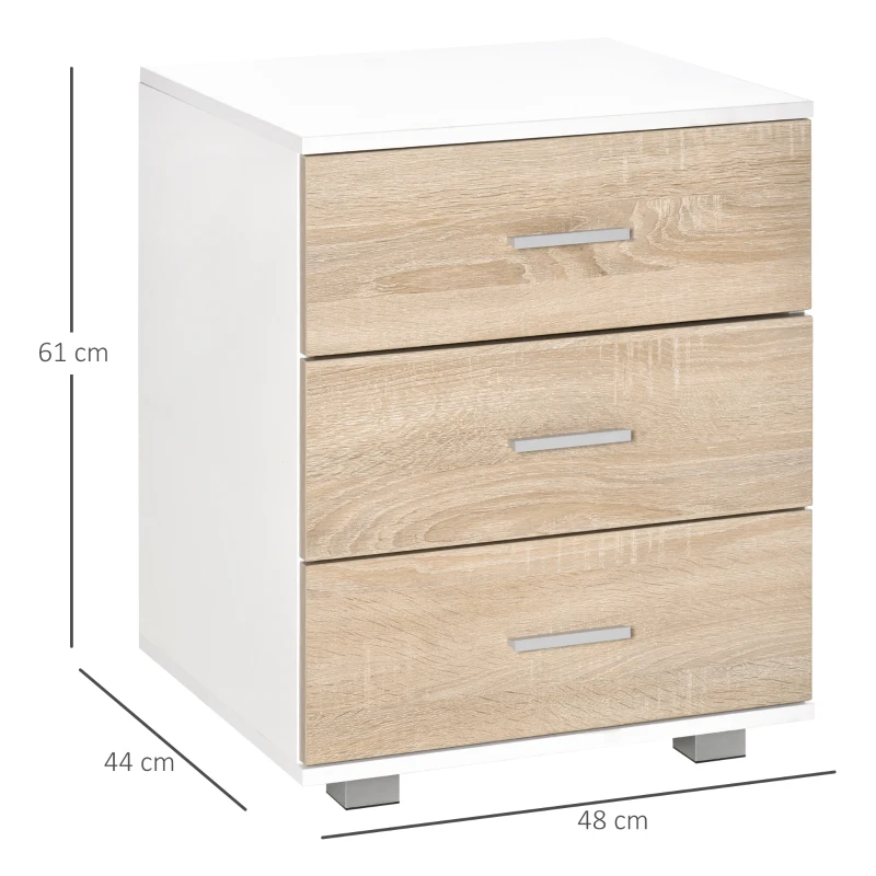 HOMCOM Bedside Table with 3 Drawers, Nightstand, Side Table Storage Chest for Bedroom