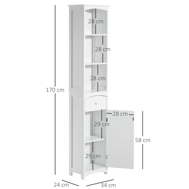 HOMCOM badkamerkast badkamermeubel hoge kast badkamerplank badmeubel wit 34x24x170 cm