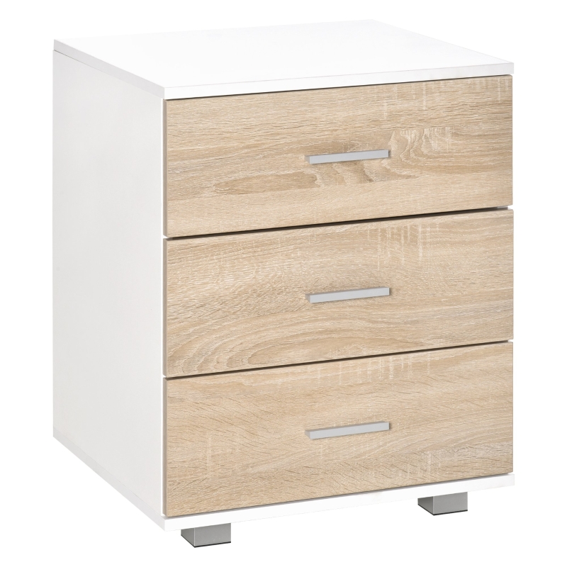 HOMCOM Bedside Table with 3 Drawers, Nightstand, Side Table Storage Chest for Bedroom