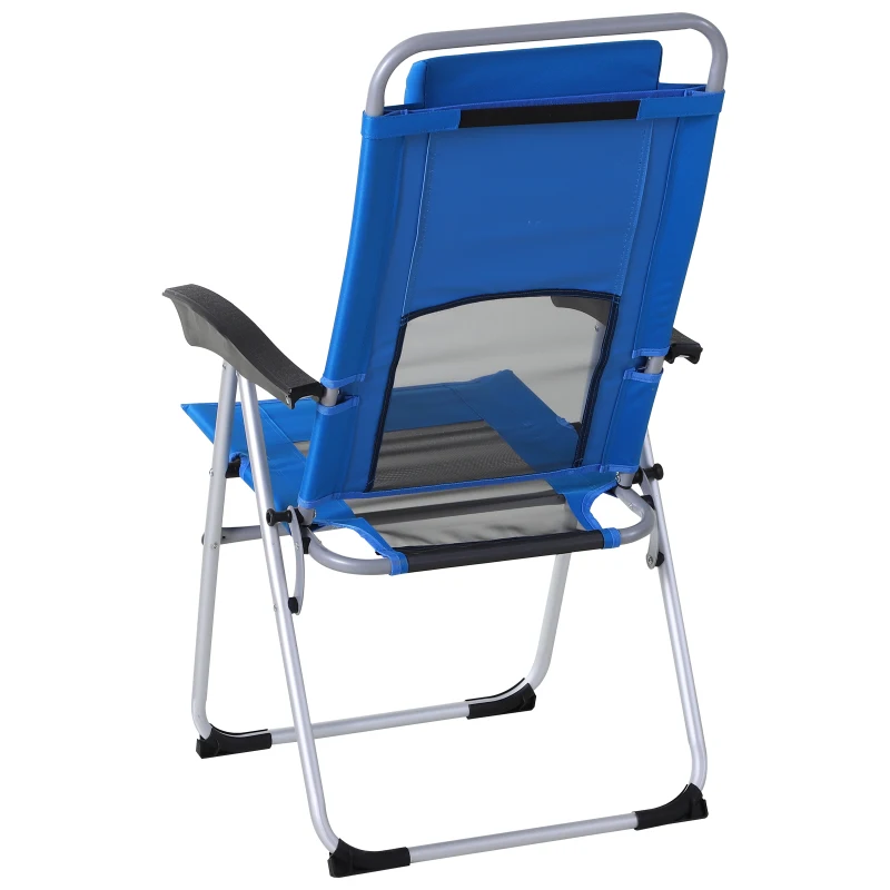 Outsunny Metal Frame 3-Position Adjustable Outdoor Garden Chair w/ Headrest Blue