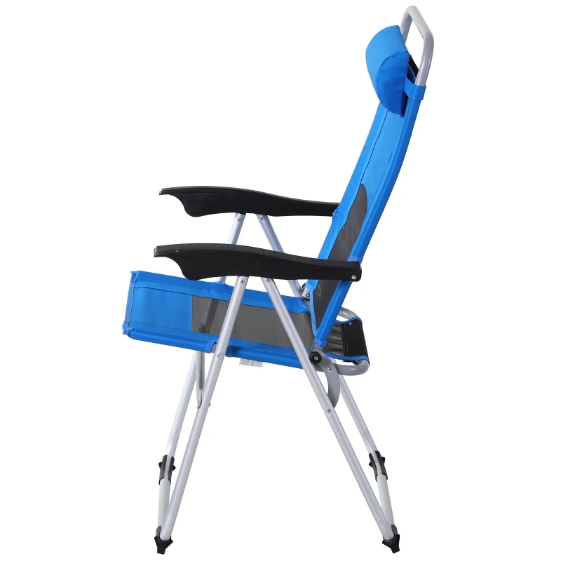 Outsunny Metal Frame 3-Position Adjustable Outdoor Garden Chair w/ Headrest Blue