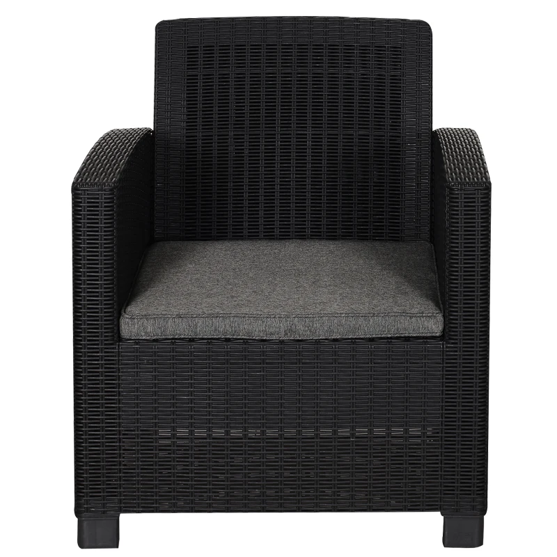 Outsunny 4-Seater Outdoor Garden PP Rattan Effect Furniture Set w/ Cushion Black