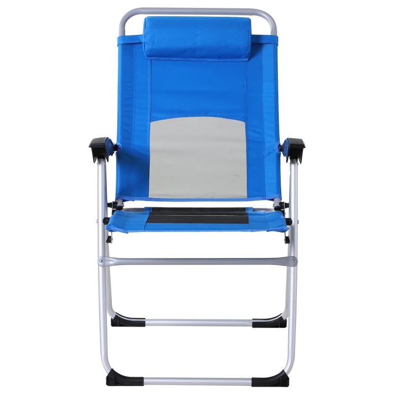 Outsunny Metal Frame 3-Position Adjustable Outdoor Garden Chair w/ Headrest Blue
