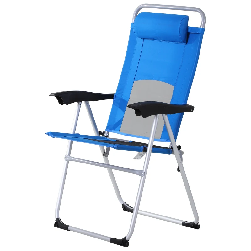 Outsunny Metal Frame 3-Position Adjustable Outdoor Garden Chair w/ Headrest Blue