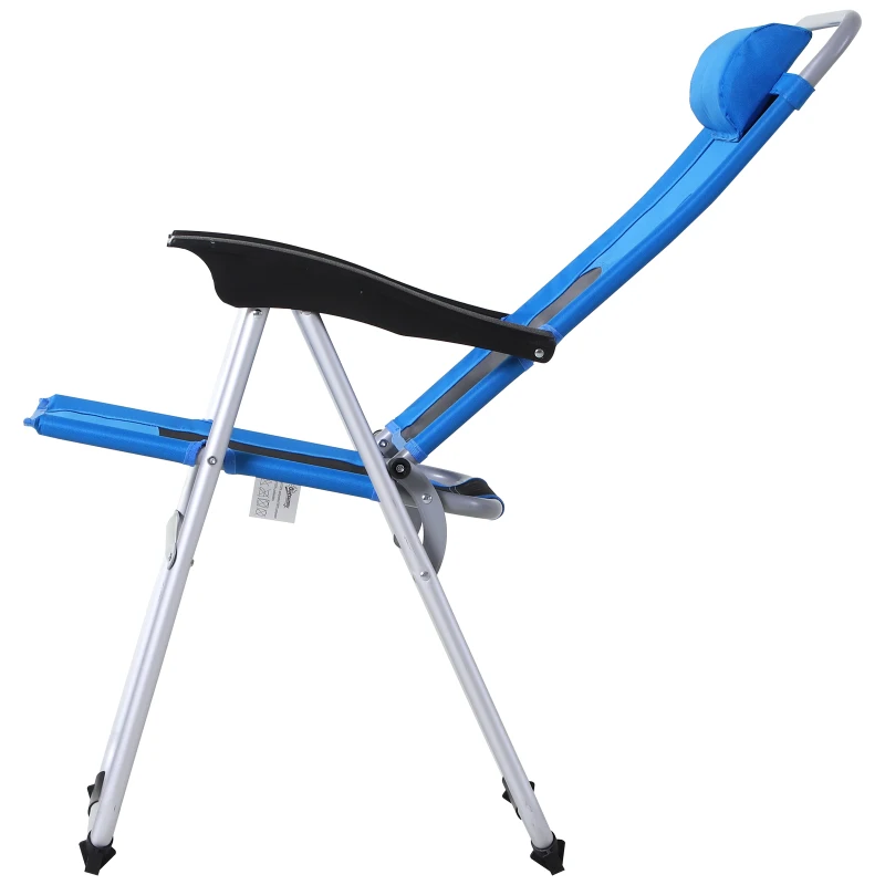 Outsunny Metal Frame 3-Position Adjustable Outdoor Garden Chair w/ Headrest Blue
