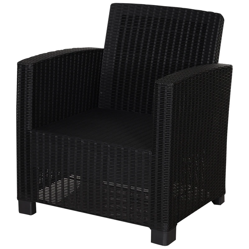 Outsunny 4-Seater Outdoor Garden PP Rattan Effect Furniture Set w/ Cushion Black