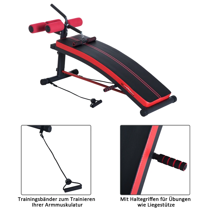 HOMCOM Trainingsbank sit-upbank buikspiertrainer multifunctioneel met trainingsbanden fitness staal zwart 140 L x 73 B x 57 H cm